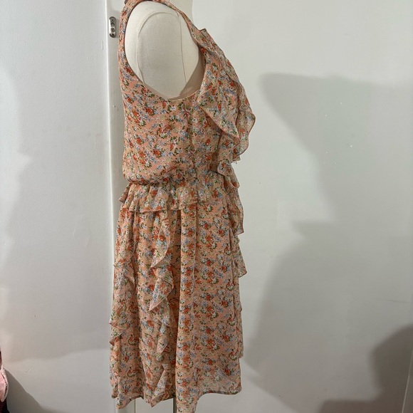 Sachin + Babi Anthropologie Peach Floral Mini Dress Ruffle Sleeveless Sz 0 - Picture 4 of 13